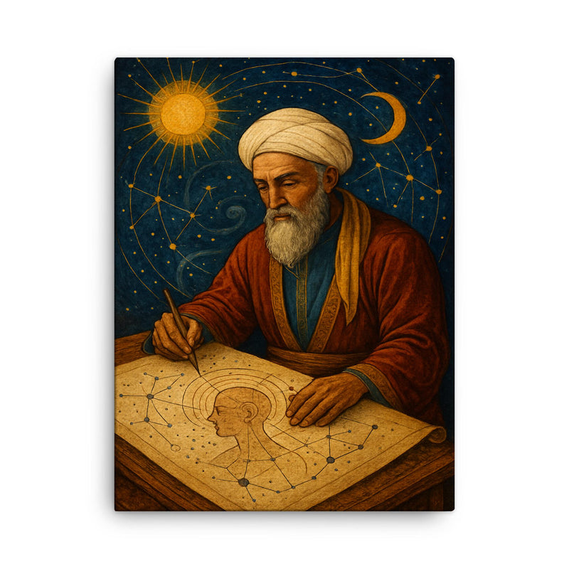 Abu Zayd al Balkhi mapping the soul and stars canvas print on a plain backdrop in size 18