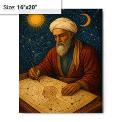 Abu Zayd al Balkhi mapping the soul and stars metal print on a plain backdrop in size 16"x20".