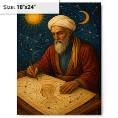 Abu Zayd al Balkhi mapping the soul and stars metal print on a plain backdrop in size 18"x24".