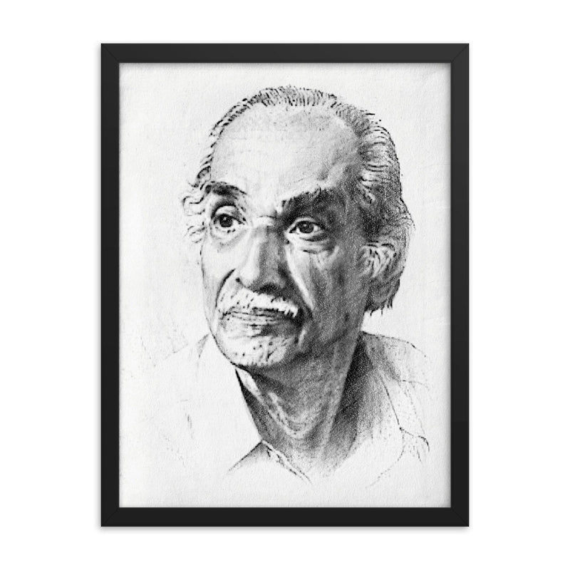 Achyut Kanvinde framed print on a plain backdrop in size 18
