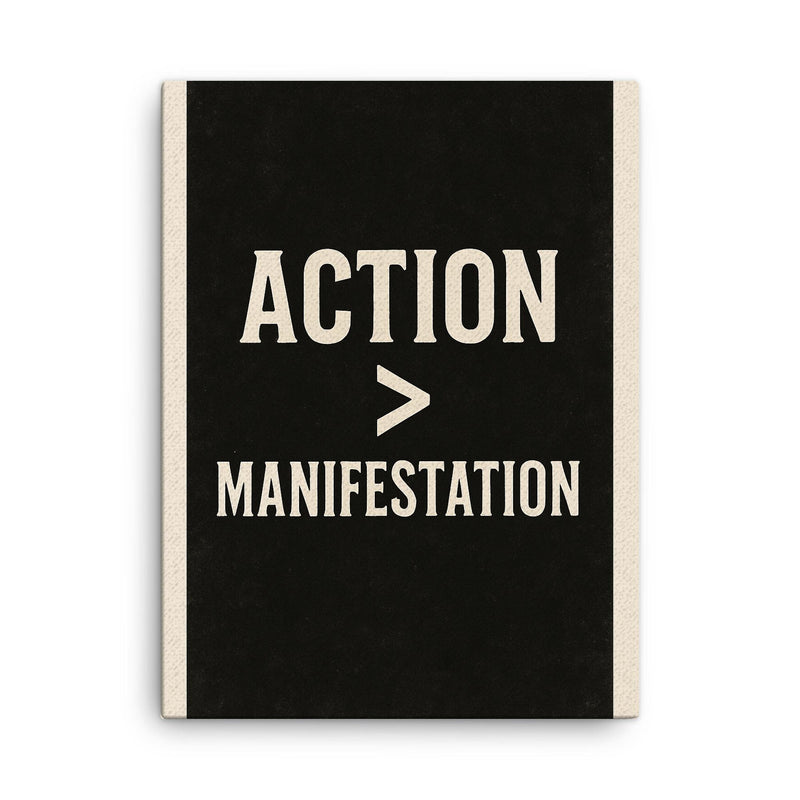 Action Manifestation canvas print on a plain backdrop in size 18