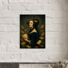 Ada Lovelace amid punched cards and celestial mathematics metal print mockup