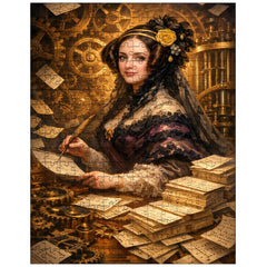 Ada Lovelace among punched cards and mechanical cogs jigsaw puzzle