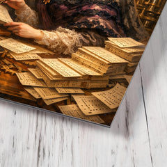 Ada Lovelace among punched cards and mechanical cogs metal print mockup