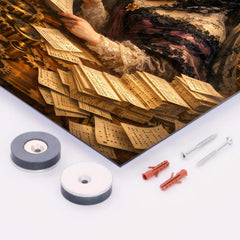 Ada Lovelace among punched cards and mechanical cogs metal print mockup