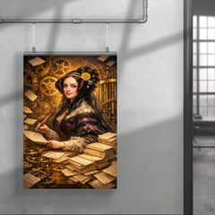 Ada Lovelace among punched cards and mechanical cogs poster 4