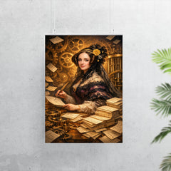 Ada Lovelace among punched cards and mechanical cogs poster 7