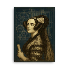 Ada Lovelace analytical engine blueprint portrait canvas print on a plain backdrop in size 18"x24".