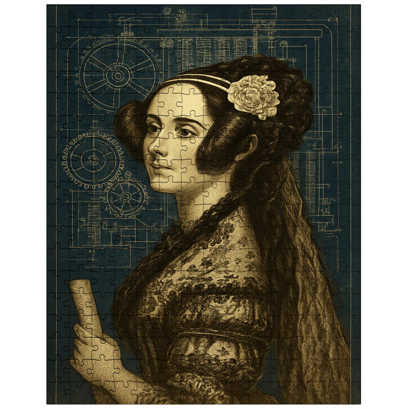 Ada Lovelace analytical engine blueprint portrait jigsaw puzzle