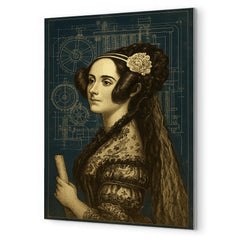 Ada Lovelace analytical engine blueprint portrait metal print mockup