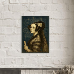 Ada Lovelace analytical engine blueprint portrait metal print mockup