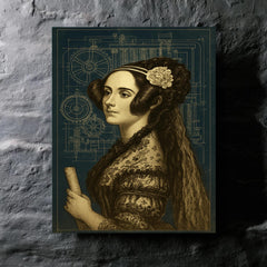 Ada Lovelace analytical engine blueprint portrait metal print mockup