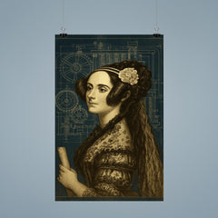 Ada Lovelace analytical engine blueprint portrait poster 9