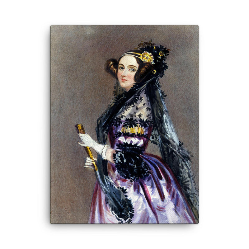 Ada Lovelace canvas print on a plain backdrop in size 18