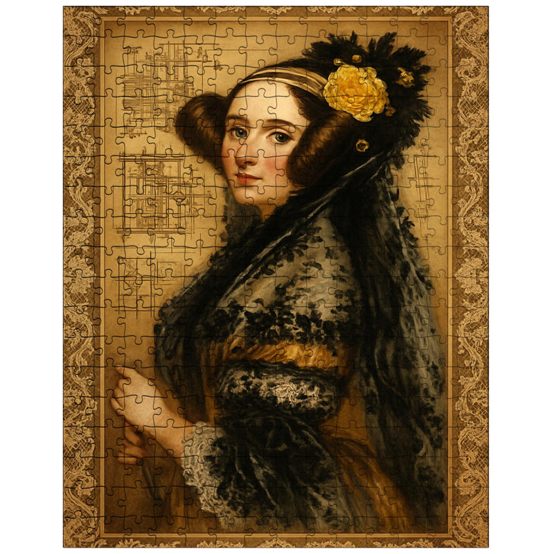 Ada Lovelace engine diagrams and lace jigsaw puzzle