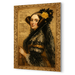 Ada Lovelace engine diagrams and lace metal print mockup