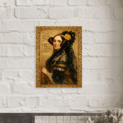 Ada Lovelace engine diagrams and lace metal print mockup