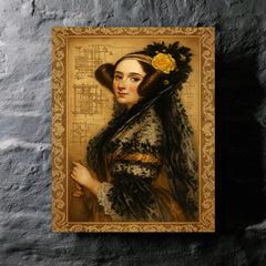 Ada Lovelace engine diagrams and lace metal print mockup