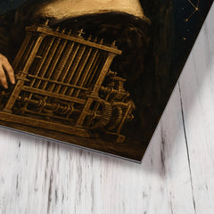 Ada Lovelace mechanical engine and constellation overlays metal print mockup