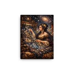 Ada Lovelace weaving algorithmic constellations canvas print on a plain backdrop in size 12"x16".