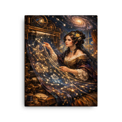 Ada Lovelace weaving algorithmic constellations canvas print on a plain backdrop in size 16"x20".