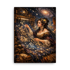 Ada Lovelace weaving algorithmic constellations canvas print on a plain backdrop in size 18"x24".