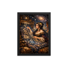 Ada Lovelace weaving algorithmic constellations framed print on a plain backdrop in size 12"x16".