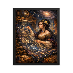 Ada Lovelace weaving algorithmic constellations framed print on a plain backdrop in size 16"x20".