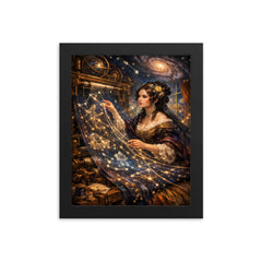 Ada Lovelace weaving algorithmic constellations framed print on a plain backdrop in size 8"x10".