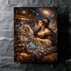 Ada Lovelace weaving algorithmic constellations metal print mockup
