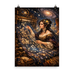 Ada Lovelace weaving algorithmic constellations poster on a plain backdrop in size 8"x10".
