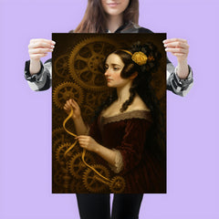 Ada Lovelace weaving code through brass gears poster 3