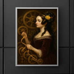 Ada Lovelace weaving code through brass gears poster 5