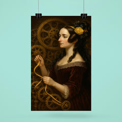 Ada Lovelace weaving code through brass gears poster 6