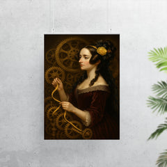 Ada Lovelace weaving code through brass gears poster 7