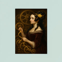 Ada Lovelace weaving code through brass gears poster 8