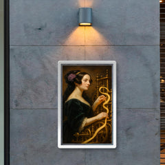 Ada Lovelace weaving code through brass machinery poster 2