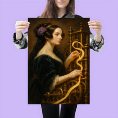 Ada Lovelace weaving code through brass machinery poster 3