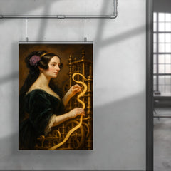 Ada Lovelace weaving code through brass machinery poster 4