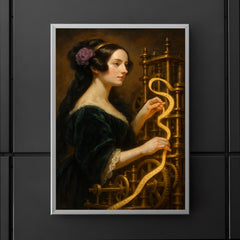 Ada Lovelace weaving code through brass machinery poster 5