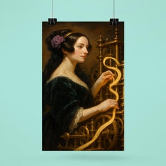 Ada Lovelace weaving code through brass machinery poster 6