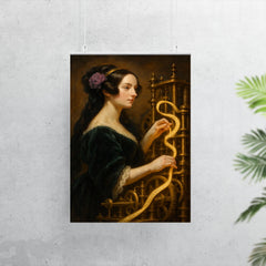Ada Lovelace weaving code through brass machinery poster 7