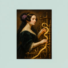 Ada Lovelace weaving code through brass machinery poster 8
