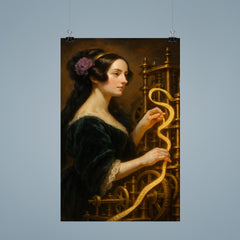 Ada Lovelace weaving code through brass machinery poster 9