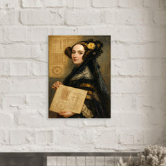 Ada Lovelace with analytical engine diagrams metal print mockup