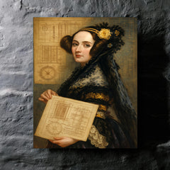Ada Lovelace with analytical engine diagrams metal print mockup