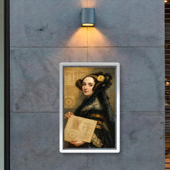 Ada Lovelace with analytical engine diagrams poster 2