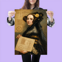 Ada Lovelace with analytical engine diagrams poster 3