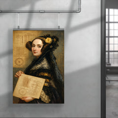 Ada Lovelace with analytical engine diagrams poster 4