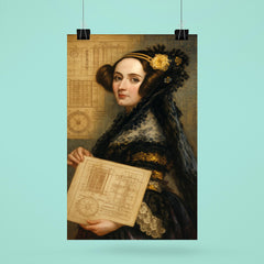 Ada Lovelace with analytical engine diagrams poster 6